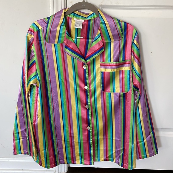 Dannyjams PJs Women Size 1X Rainbow Colored Stripes Silky Soft - Picture 2 of 11